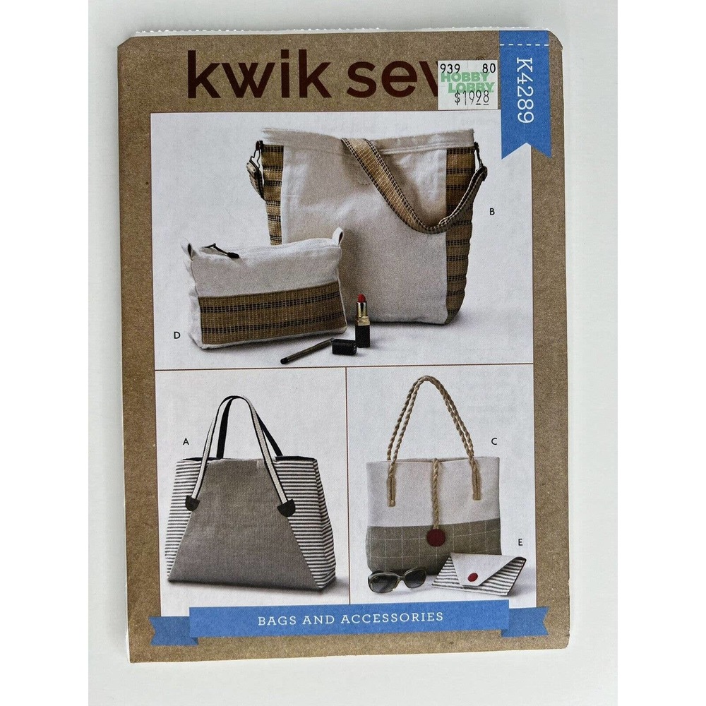 Kwik Sew K4289 Handbag Tote Purse Sewing Pattern